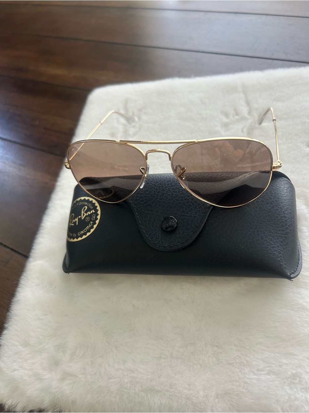 Ray-Ban Unisex Gold Aviator Pilot Sunglasses with Brown/pink Gradient - Picture 6 of 8
